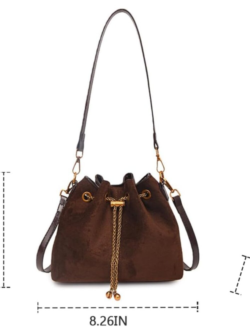 Mini Suede Bucket Bag for Women Drawstring Faux Brown Suede Purse Vintage Leathe - Picture 7 of 7